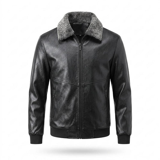 Lederjacken Outlet24 - Ligit | Gefütterte Pelzbesetzte Lederjacke Herren
