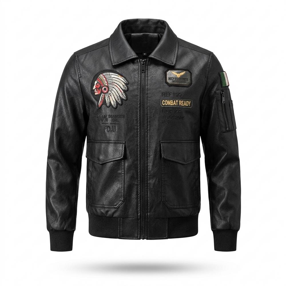 Lederjacken Outlet24 - Vusil | Applizierte Langärmelige Lederjacke Herren