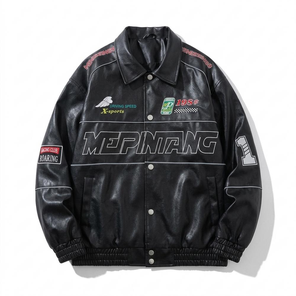 Lederjacken Outlet24 - Dupok | Bestickt Geknöpft Lederjacke Unisex