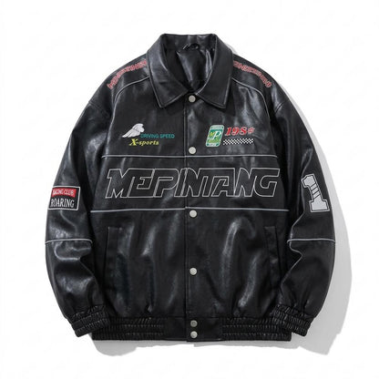 Lederjacken Outlet24 - Dupok | Bestickt Geknöpft Lederjacke Unisex