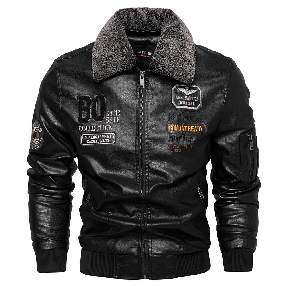 Lederjacken Outlet24 - Cegek | Gefüttert Bestickt Lederjacke Herren