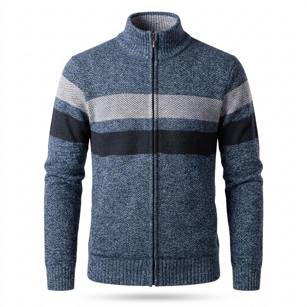 Lederjacken Outlet24 - Cikir | Melierte Gestreifte Strickjacke Herren