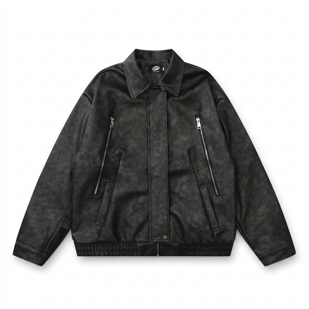 Lederjacken Outlet24 - Kekok | Verwaschene Weit Geschnittene Lederjacke Unisex