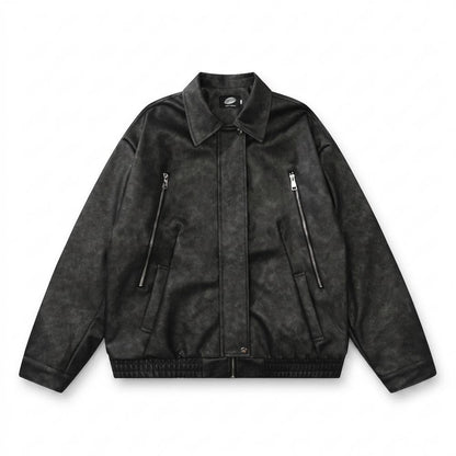 Lederjacken Outlet24 - Kekok | Verwaschene Weit Geschnittene Lederjacke Unisex