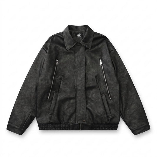 Lederjacken Outlet24 - Kekok | Verwaschene Weit Geschnittene Lederjacke Unisex