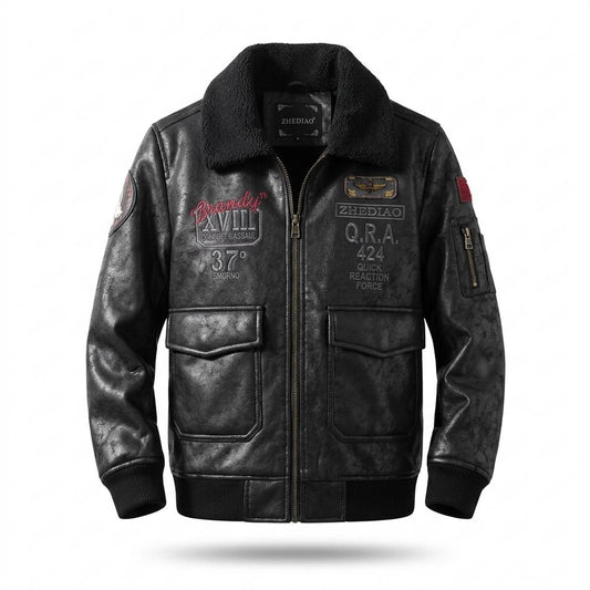 Lederjacken Outlet24 - Rihuv | Gefütterte Bestickte Lederjacke Herren