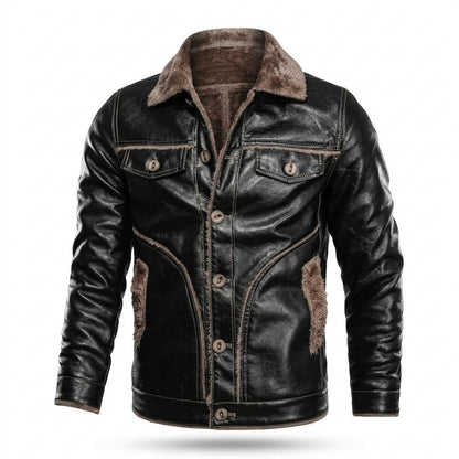 Lederjacken Outlet24 - Kenik | Gefüttert Geknöpft Lederjacke Herren