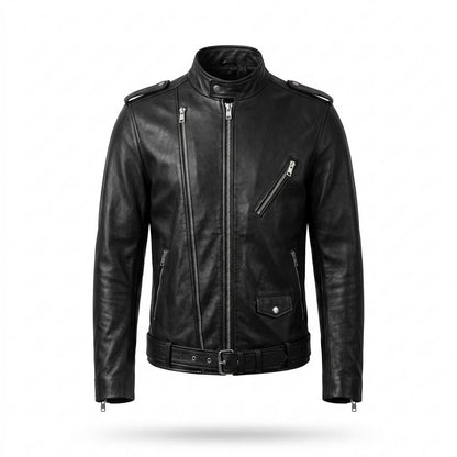 Lederjacken Outlet24 - Lamon | Asymmetrisch Gegürtet Lederjacke Herren