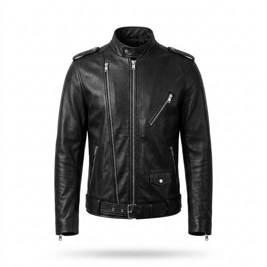 Lederjacken Outlet24 - Lamon | Asymmetrisch Gegürtet Lederjacke Herren