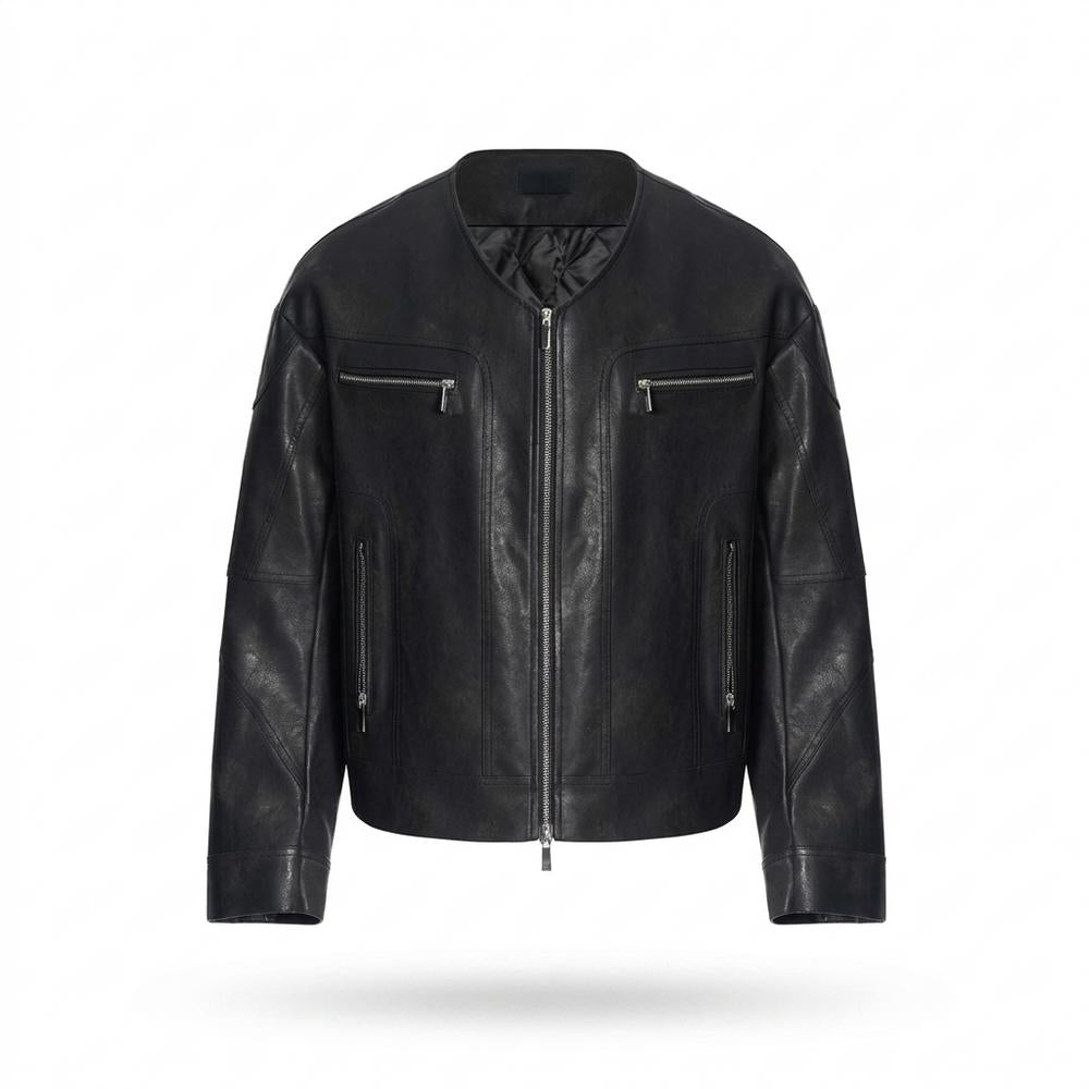 Lederjacken Outlet24 - Rivos | Kragenlose Gesteppte Lederjacke Herren