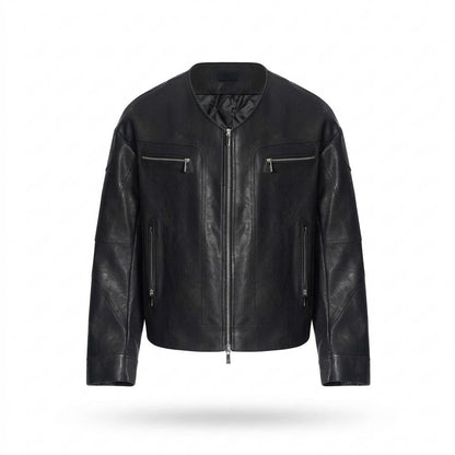 Lederjacken Outlet24 - Rivos | Kragenlose Gesteppte Lederjacke Herren