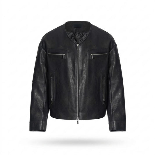 Lederjacken Outlet24 - Rivos | Kragenlose Gesteppte Lederjacke Herren