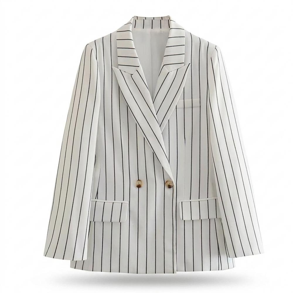 Lederjacken Outlet24 - Yeked | Gestreiftes Doppelreihiges Sakko Damen