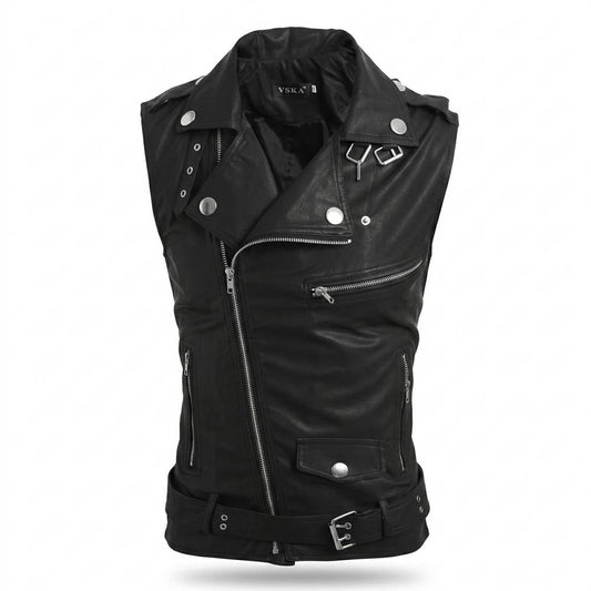 Lederjacken Outlet24 - Rupok | Asymmetrische Ärmellose Lederjacke Herren