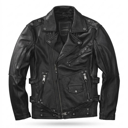 Lederjacken Outlet24 - Surul | Asymmetrische Gegürtete Lederjacke Herren