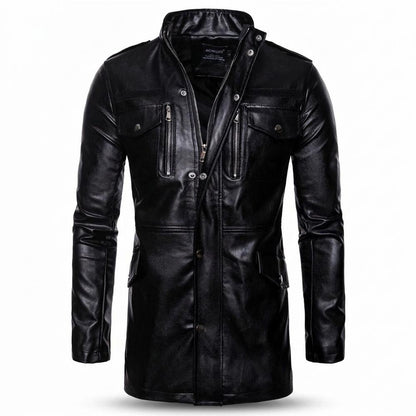Lederjacken Outlet24 - Sanav | Langgeschnittene Hochgeschlossene Lederjacke Herren