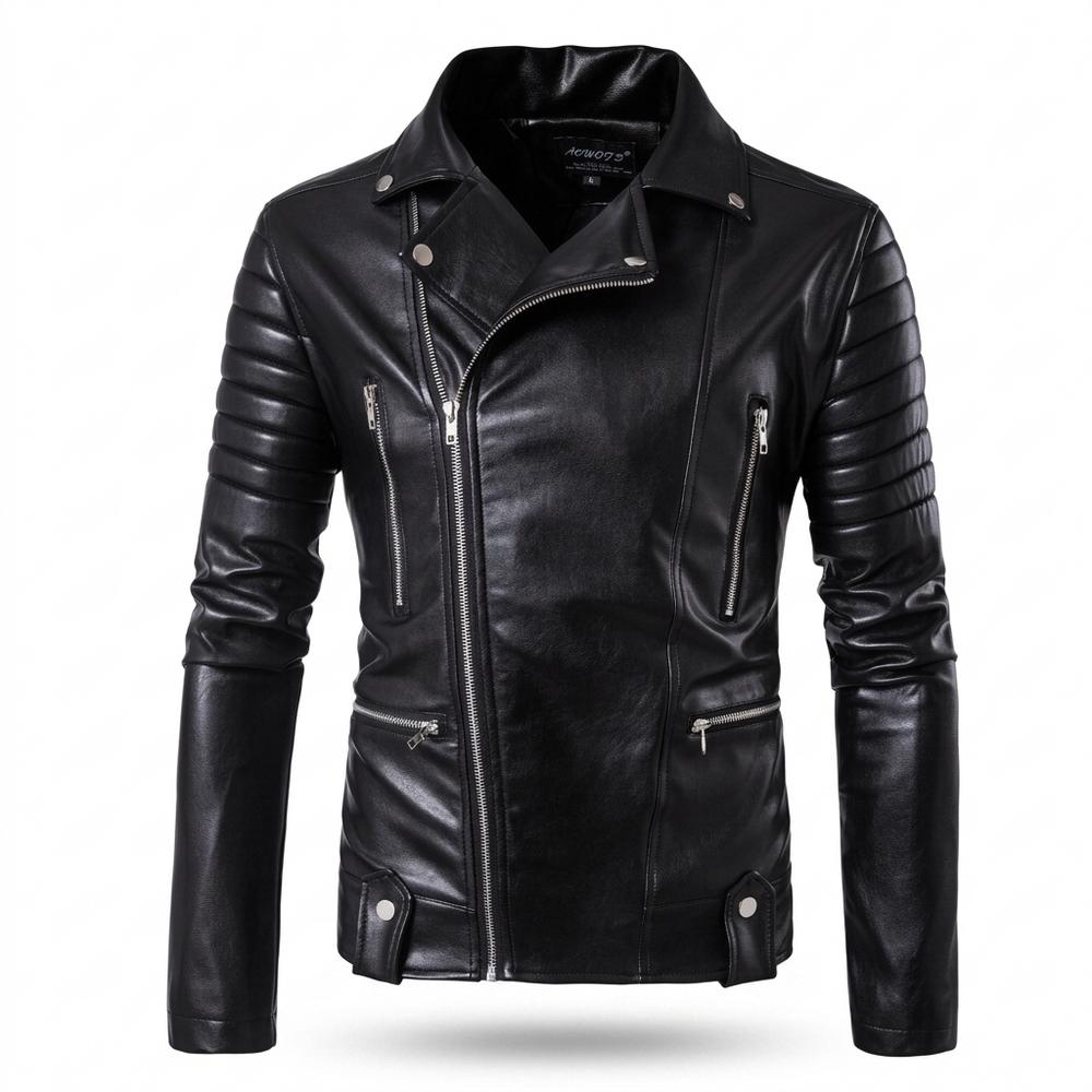 Lederjacken Outlet24 - Auful | Asymmetrisch Gesteppt Lederjacke Herren