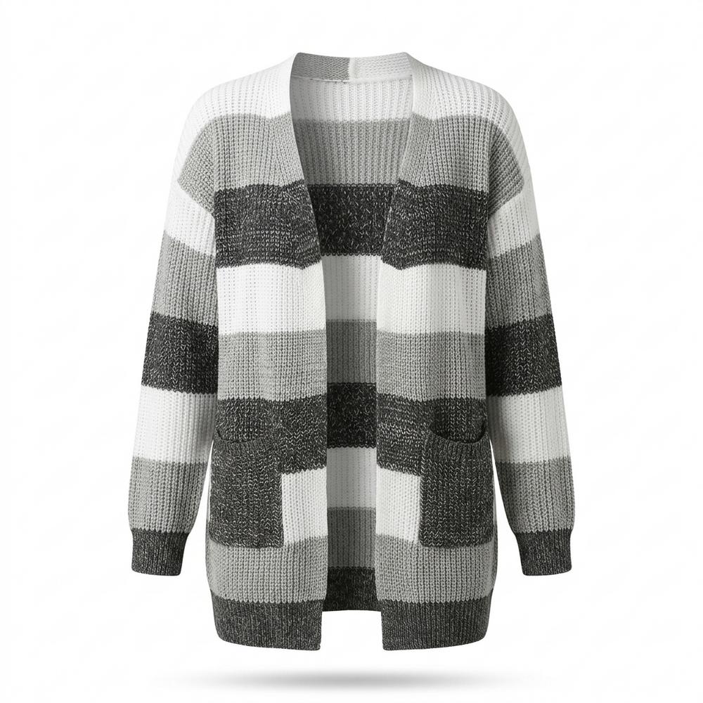 Lederjacken Outlet24 - Kefom | Gestreifter Gestrickter Cardigan Damen