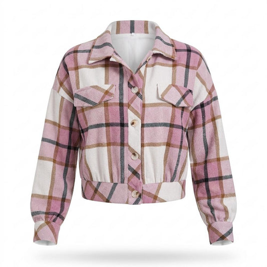 Lederjacken Outlet24 - Kuduv | Karierte Kurzgeschnittene Jacke Damen