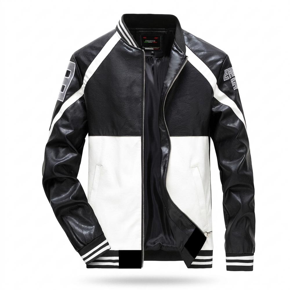 Lederjacken Outlet24 - Dilul | Gestreifte Gefütterte Lederjacke Herren
