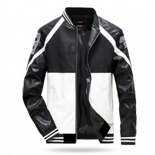 Lederjacken Outlet24 - Dilul | Gestreifte Gefütterte Lederjacke Herren