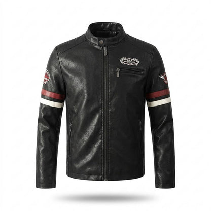 Lederjacken Outlet24 - Aowor | Bestickt Gestreift Lederjacke Herren