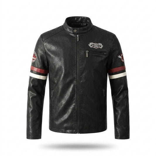 Lederjacken Outlet24 - Aowor | Bestickt Gestreift Lederjacke Herren