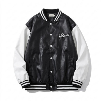 Lederjacken Outlet24 - Rabit | Zweifarbige Geknöpfte Lederjacke Unisex