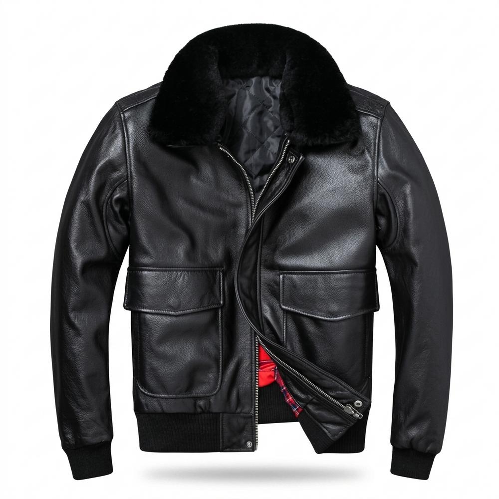 Lederjacken Outlet24 - Vivan | Gefüttert Fellkragen Lederjacke Herren