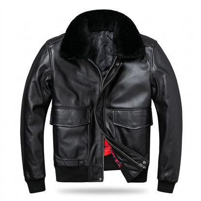 Lederjacken Outlet24 - Vivan | Gefüttert Fellkragen Lederjacke Herren