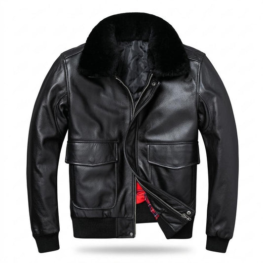 Lederjacken Outlet24 - Vivan | Gefüttert Fellkragen Lederjacke Herren