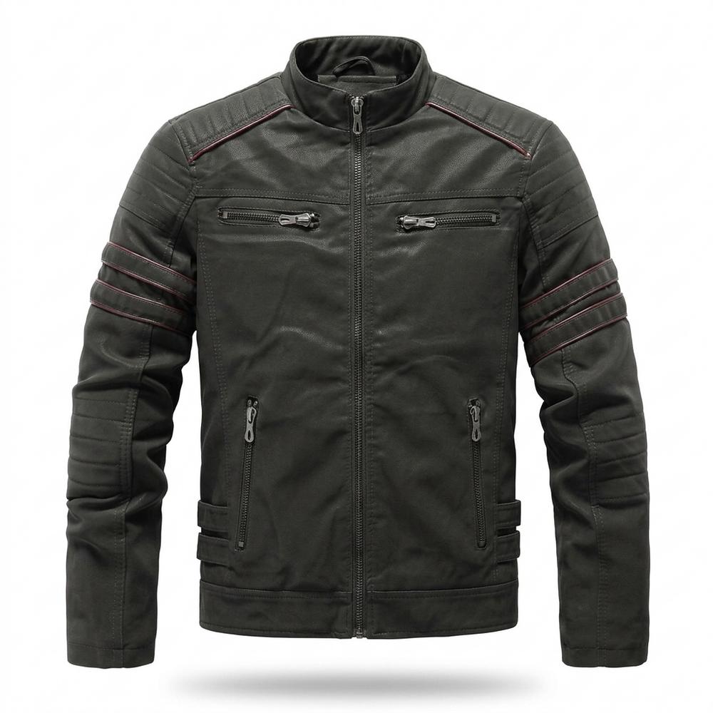 Lederjacken Outlet24 - Ranal | Gesteppte Paspelierte Lederjacke Herren
