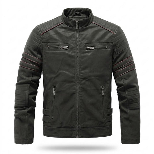 Lederjacken Outlet24 - Ranal | Gesteppte Paspelierte Lederjacke Herren