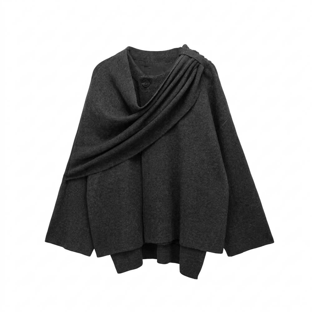 Lederjacken Outlet24 - Lelur | Asymmetrischer Drapierter Mantel Damen