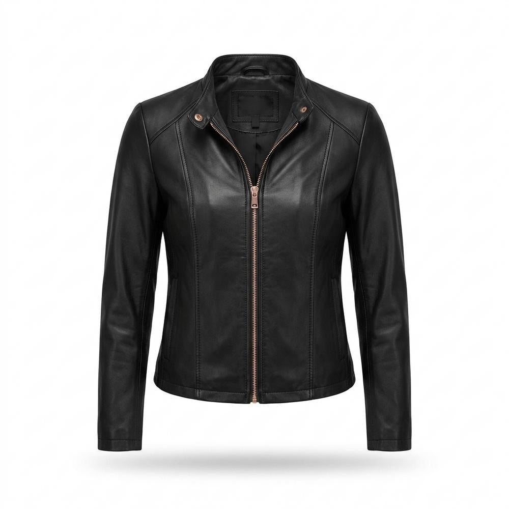 Lederjacken Outlet24 - Tewuv | Kragenlos Tailliert Lederjacke Damen