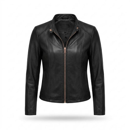 Lederjacken Outlet24 - Tewuv | Kragenlos Tailliert Lederjacke Damen