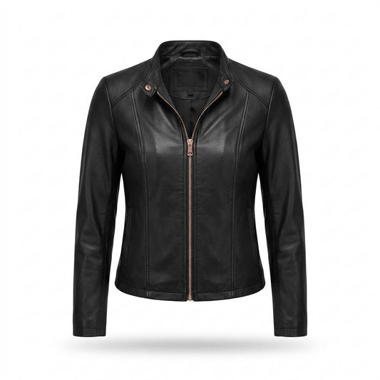 Lederjacken Outlet24 - Tewuv | Kragenlos Tailliert Lederjacke Damen