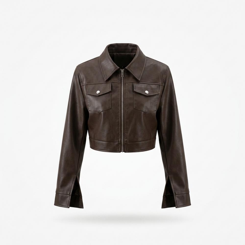Lederjacken Outlet24 - Dizav | Gecroppt Langärmlig Lederjacke Damen