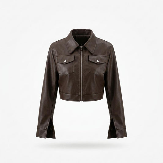Lederjacken Outlet24 - Dizav | Gecroppt Langärmlig Lederjacke Damen