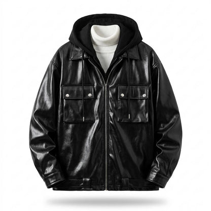Lederjacken Outlet24 - Lutot | Gefütterte Weit Geschnittene Lederjacke Herren