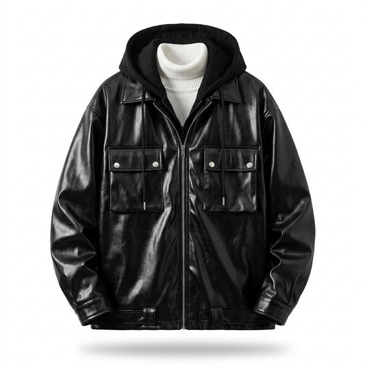 Lederjacken Outlet24 - Lutot | Gefütterte Weit Geschnittene Lederjacke Herren