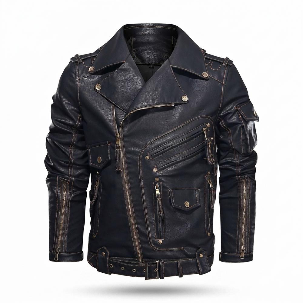 Lederjacken Outlet24 - Silik | Asymmetrisch Aufwendig Lederjacke Herren