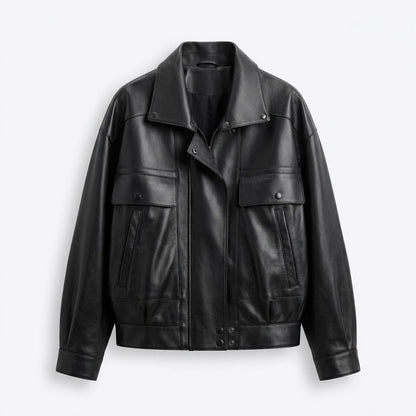 Lederjacken Outlet24 - Zelid | Weit Geschnittene Blousonartige Lederjacke Unisex