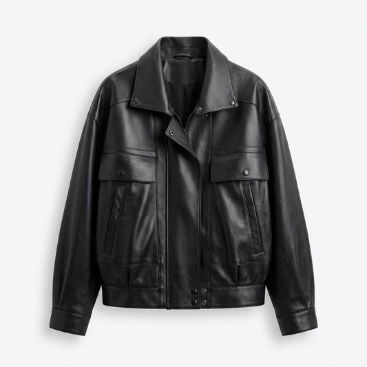 Lederjacken Outlet24 - Zelid | Weit Geschnittene Blousonartige Lederjacke Unisex