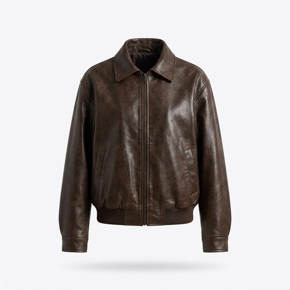 Lederjacken Outlet24 - Tarit | Locker Geschnittene Reißverschluss Lederjacke Damen