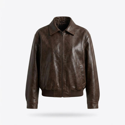 Lederjacken Outlet24 - Tarit | Locker Geschnittene Reißverschluss Lederjacke Damen