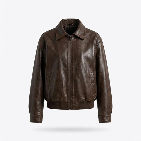 Lederjacken Outlet24 - Tarit | Locker Geschnittene Reißverschluss Lederjacke Damen