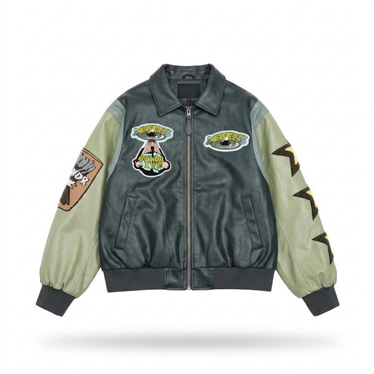 Lederjacken Outlet24 - Eamok | Gepatcht Zweifarbig Lederjacke Unisex