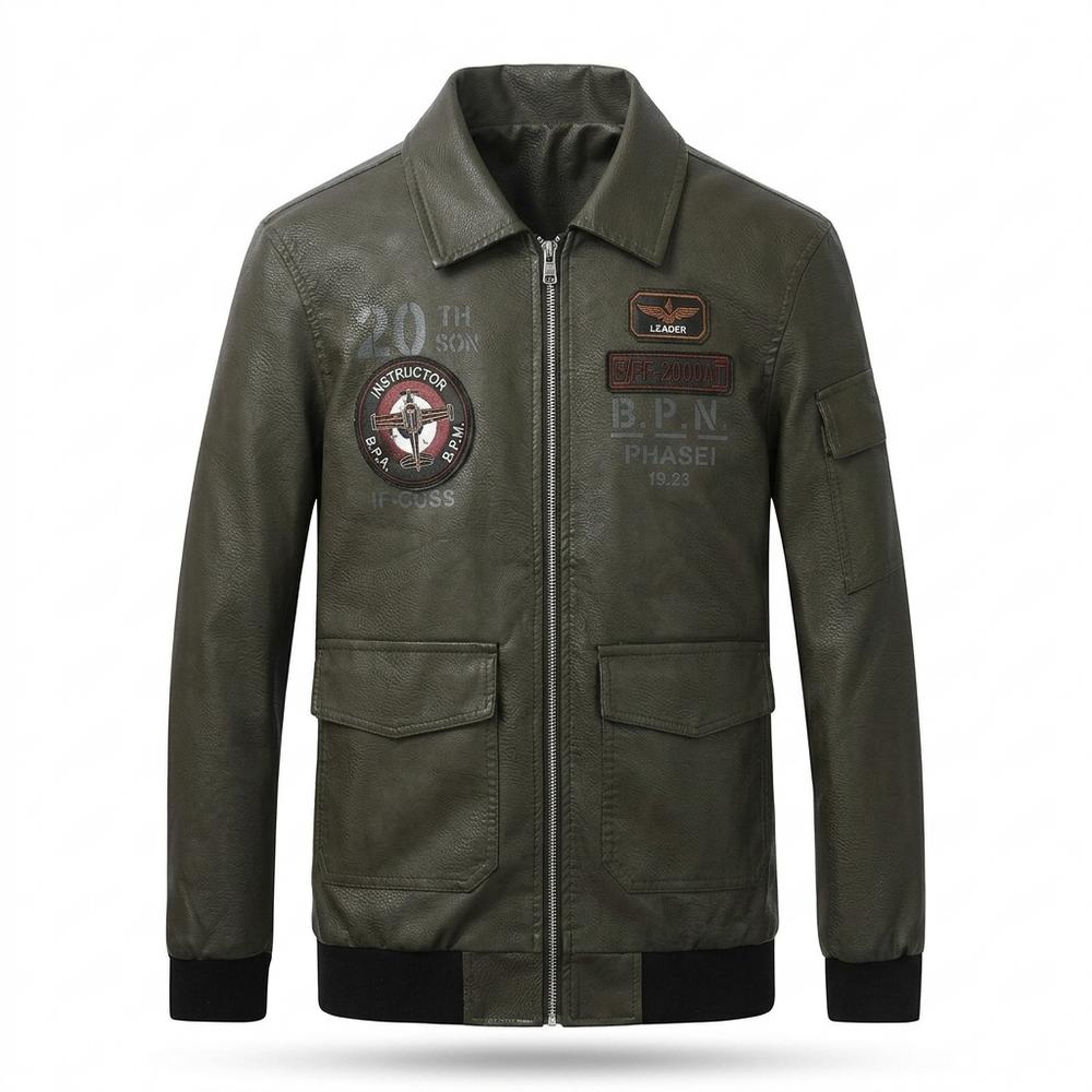 Lederjacken Outlet24 - Zenor | Bestickt Gerippt Lederjacke Herren