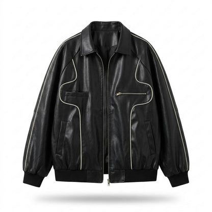 Lederjacken Outlet24 - Kodet | Oversized Paspelierte Lederjacke Herren